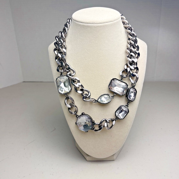 Chicos Chunky Gunmetal Chain Necklace Large Gems Statement Jewelry Bold 36 - 40" - Picture 2 of 16
